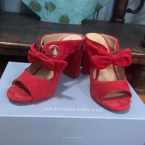 ANTONIO MELANI Red Suede Bow Mules
